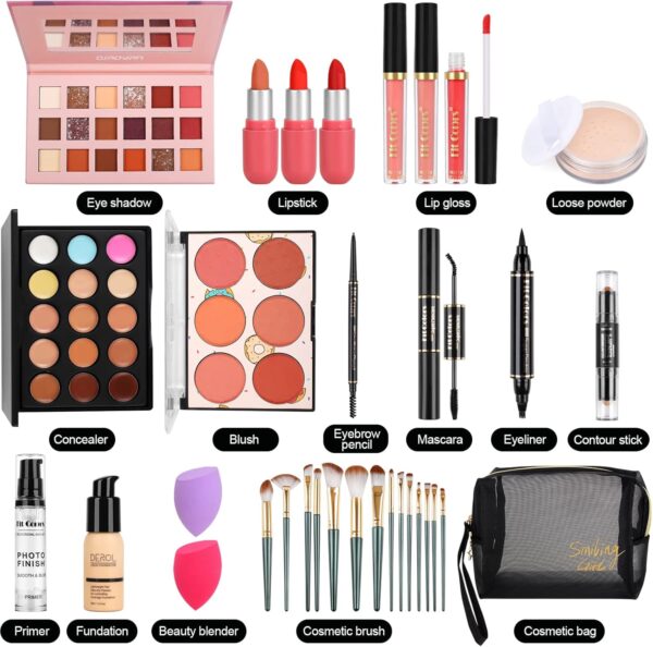Makeup Sets, Cosmetic Make Up Starter Kit With Storage Bag Portable Travel Make Up Palette Eyeshadow Foundation Lip Gloss for Teenage & Adults(Style B)