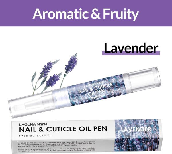 Lagunamoon Cuticle Oil Pen - 5ml Nail Oil with Natural Ingredients to Moisturize and Nourish Dry Cuticles, Prevent Cracking and Hangnails - Lavender
