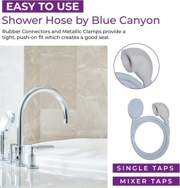 71Ei3dU4BUL._AC_SL1500_.jpg Blue Canyon Solo II Bath Mixer Shower Spray| Bathroom Accessory| Premium Shower Attachment for Bath taps| Push-on-Fitting| Suitable for Round & Oval Taps| Shower Head for Bathroom| 166 cm | (White)