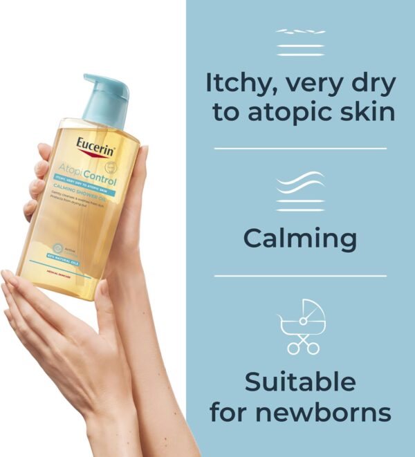 Eucerin AtoControl Bath & Shower Oil 400ml, Soap-Free and Fragrance-Free Body Cleansing Oil, Enriched with Omega-3 and Omega-6, Soothes and Protects Atopic Skin