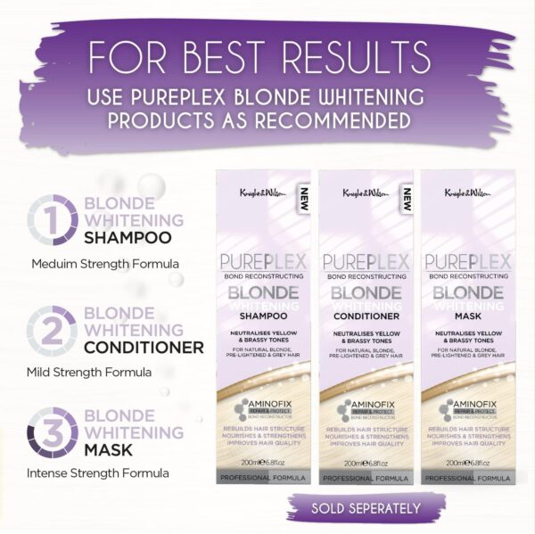 PurePlex Blonde Bond Reconstructing Shampoo. Professional Toning Formula Nourishes & Rebuilds hair from within, Protects & Restores, 200ml. By Knight & Wilson
