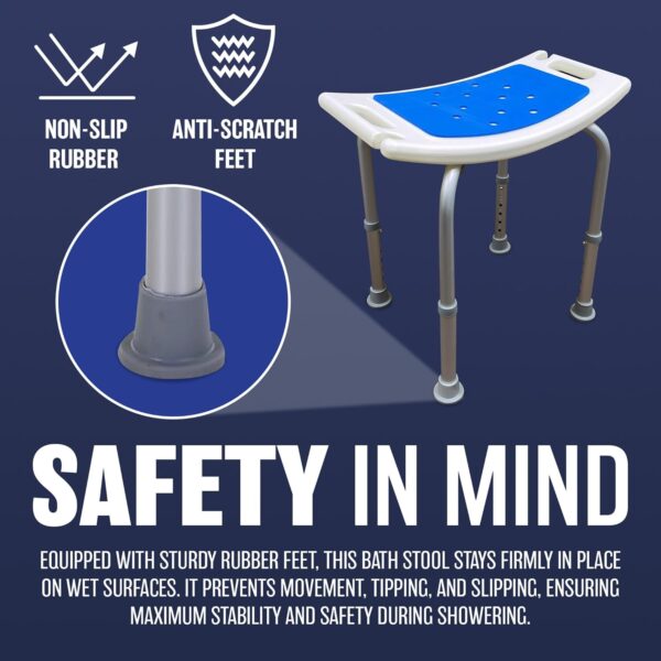 Bath Room Stool for Elderly - 6 Level Height Adjustable Aluminium Disabled Chair for Shower | Non-Slip Design with Padded Seat Drainage Holes Foot Pad | Bathroom Chairs Stools for Adults - Blue Seats