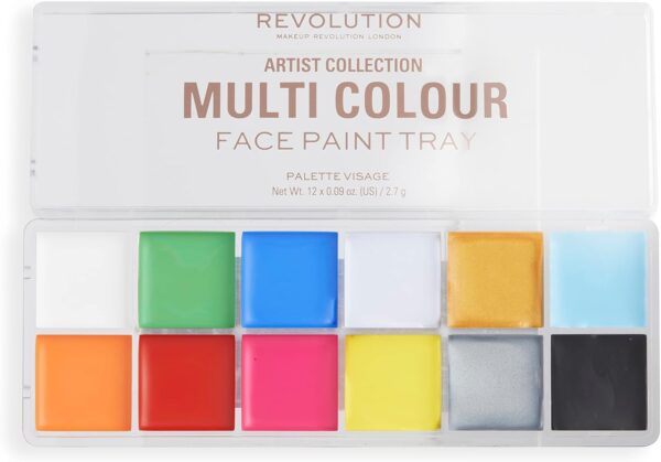 Makeup Revolution London, Artist Collection, Face Paint Tray, Intensely Pigmented, Blendable Formula, 12 Creamy Shades, 12 x 2.7g