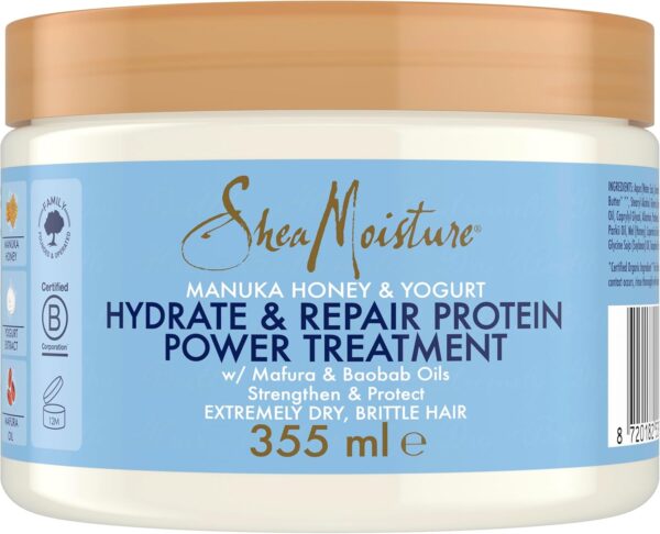 SheaMoisture Manuka Honey & Yoghurt Hydrate & Repair Protein Power Hair Mask Treatment sulphate & silicone free for extremely dry, brittle curly hair 355 ml