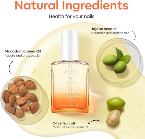 Modelones Cuticle Oil, Nail Strengthener with Jojoba Oil & Vitamin E, Nail Growth Oil that Repairs Cuticles & Promotes, Moisturizes Dry Skin, 15ml