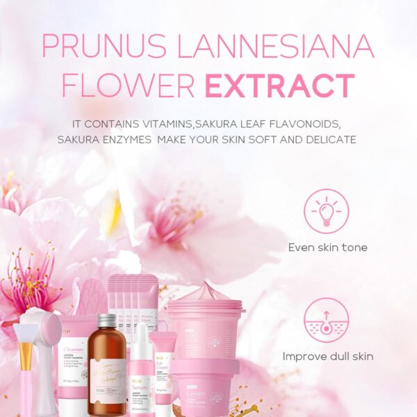 13pcs Skincare Gifts Set For Teenage Girls,Cherry Blossom Skincare Sets,High Moisturize Pure Plant Extract Skin Care Sets & Kits with Cleanser, Hydrosol,Serum,Cream,Eye Cream,Mask,Lip Mask,Mud Mask