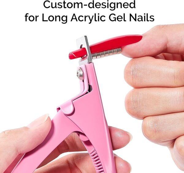MelodySusie Acrylic Nail Clippers with 15Pcs Magnets Tip Cutters for Fake Gel Nails Sharp Professional Manicure Pedicure with Length Measurement Trimmer Nail Care Tools (Pink)