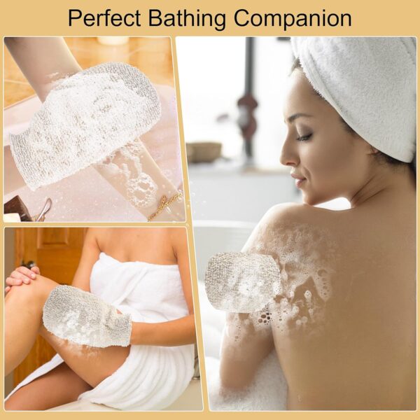 COMNICO 2pcs Exfoliating Body Scrubber, Natural Hemp Back Scrubber Exfoliator Loofah Shower Bath Wash Deep Cleaning Glove and Strap Dead Skin Removal for Men Women(White)