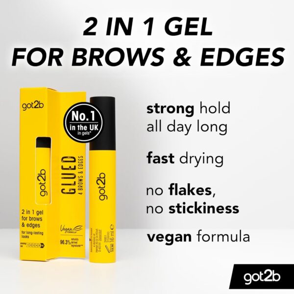 got2b Glued 4 Brows & Edges Gel 2 in 1 16ml, Screaming Hold Brow Gel, Clear Eyebrow Gel for Long-Lasting Looks, Strong Holding Brow Gel got2b, Vegan Formula*, Naturally Derived Ingredients