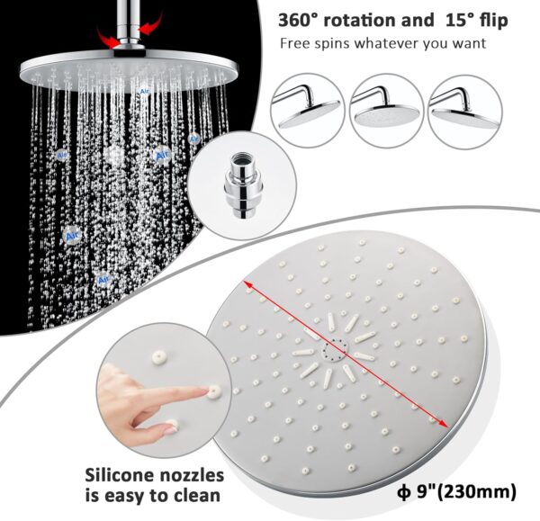 71FfyQMsMNL._AC_SL1500_.jpg Shower Riser Rail Kit, Uvish Stainless Steel 9” Rain Shower Head with 180cm Hose, Handheld Shower Head, Holder & Brass Shower Diverter, Shower Set with 4 Spray Modes, Chrome