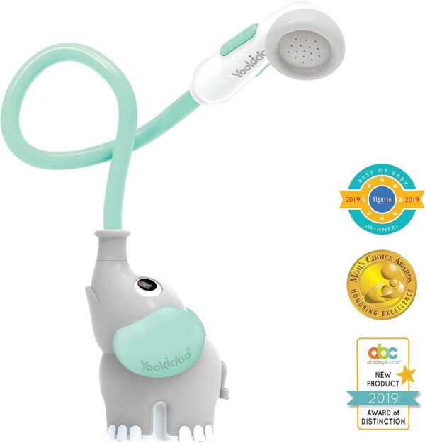 Yookidoo Baby Bath Shower Head - Elephant Water Pump with Trunk Spout Rinser - Control Water Flow from 2 Trunk Knobs in Tub or Sink for Infants and Newborn Babies (Turquiose)