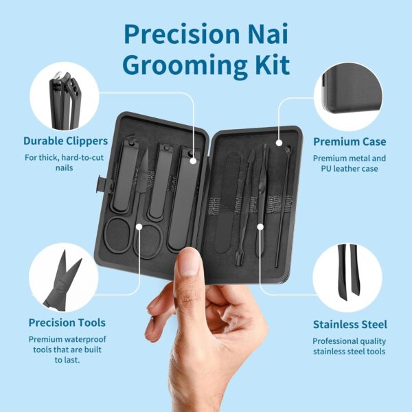 OFIDUS Precision 8 Pieces Men’s Nail Grooming Travel Kit, Stainless Steel Manicure Set with Fingernail & Toenail Clippers, Nail File, Slant Tip Tweezers, Cuticle Scissors