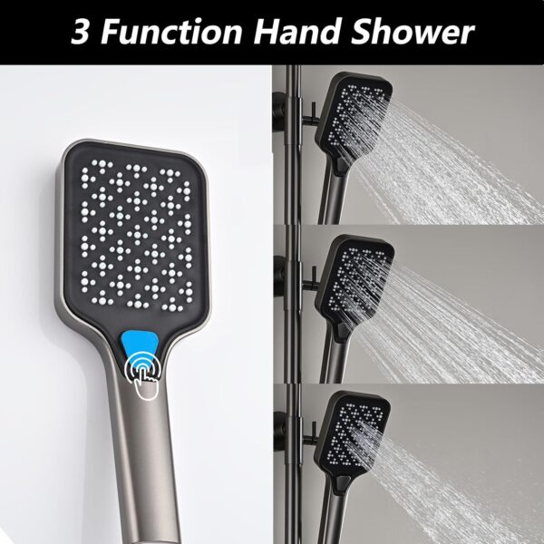 PINCHU Thermostatic Shower System Wall Mount Exposed Shower Faucet Set 5 Function Rain Shower Combo Set with Back Spa, Hand Shower, Shower Head, Bidet Spray, Tub Spout
