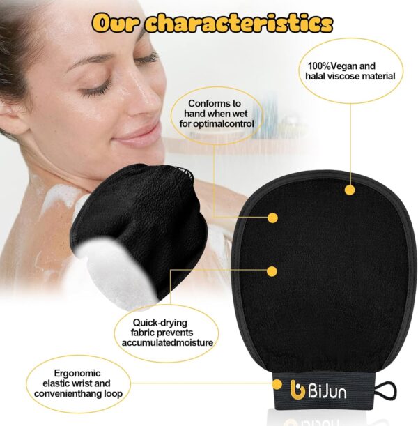BiJun Exfoliating Glove, Moroccan Kessa Scrub Exfoliating Gloves, Deep Exfoliating Mitt Body Scrub Premium Scrub, at Home Shower or Bath Exfoliating Gloves for Dead Skin Remover