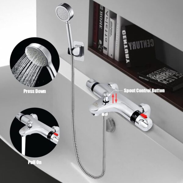 71GsyIzEIqL._AC_SL1500_.jpg Chrome Thermostatic Bath Shower Mixer, Uten 38°C Safety Lock Anti-Scald, Thermostatic Shower Valve with Bath Filler Spout, Chrome Modern Mixer Tap Style