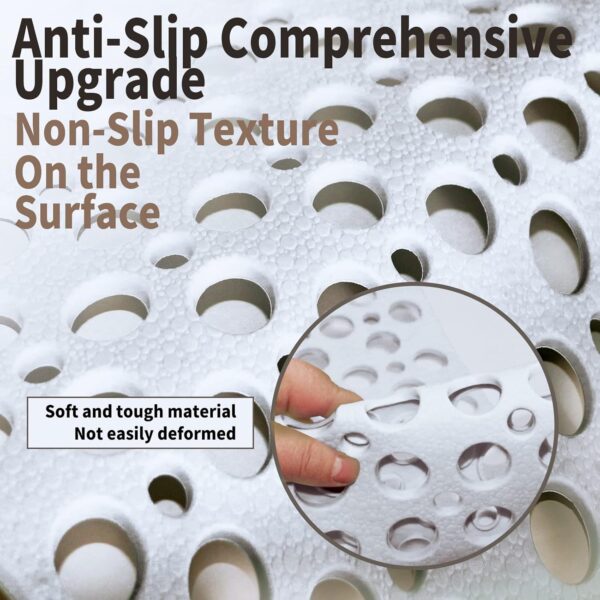 Venuso Square Shower Mats Non Slip Anti Mould, 43 x 75 cm Rubber Anti Slip Bath Mat with Drain Holes, Machine Washable, White