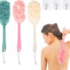 Long Handle Bath Brush with Soft Mesh Shower Body Brushes Back Scrubber with 3 Hooks Body Brush for Exfoliating and Removing Dead Skin 3 Pieces