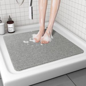 Square Shower Mat, Non Slip Anti Mould Bath Mat 80 x 80 cm, Loofah Shower Mats for Inside Shower, Washable Bath Mats with Drain, Quick Dry Bath Mat for Bathroom Floor, Bathtub Mat for Elderly (Grey)