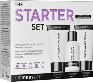 The INKEY List Starter Set, Oat Cleansing Balm, Hyaluronic Acid Serum & Omega Water Cream, Nourishing Skincare Set, Gentle Cleanser, Suitable For All Skin Types