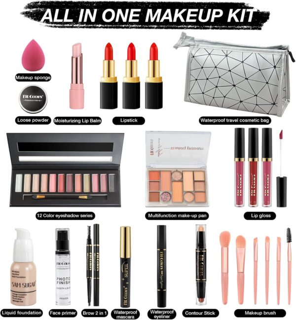 Proamate All in one Makeup Set, Cosmetic Make Up Starter Kit With Storage Bag Portable Travel Make Up Palette Eyeshadow Foundation Lip Gloss Makeup Gift Set for Teenage & Adults(Kit A001)