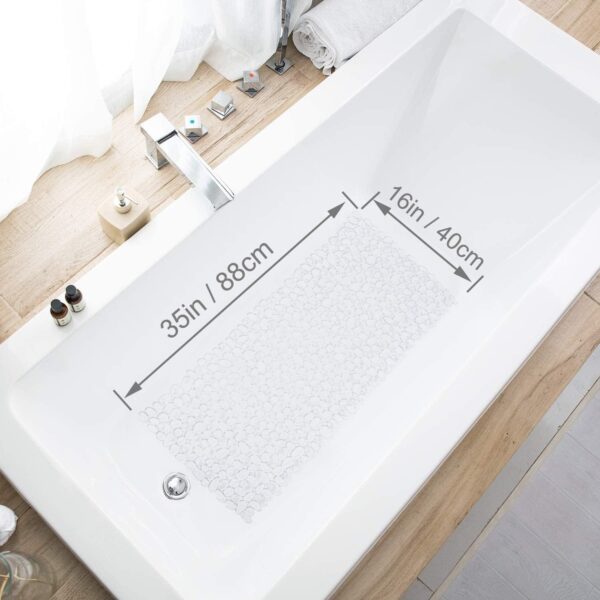 Marsheepy Anti-slip Bathtub Mat Pebbles Shower Mat Extra Large Bath Mat with Suction Cups and Drain Holes for Bathroom,Machine Washable, 88 x 40 CM（Clear)