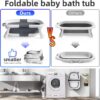 Baby Bath Tub Foldable Bathtub, Collapsible Toddler Bath Tubs with Baths Support Cushion Pad Seat Mat, Anti-Slip Portable Travel Shower Bathing Basin Folding Bathtubs for Newborn Toddler Infant (Grey)