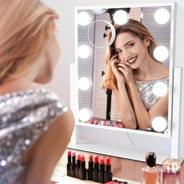 Dripex Hollywood LED Vanity Mirror, 30 x 36 cm Lighted Makeup Mirror with 9 Dimmable Bulbs, 360°Rotation, 3 Color Lighting Modes, Touch Screen Control, Light up Dressing Table Mirror for Bedroom