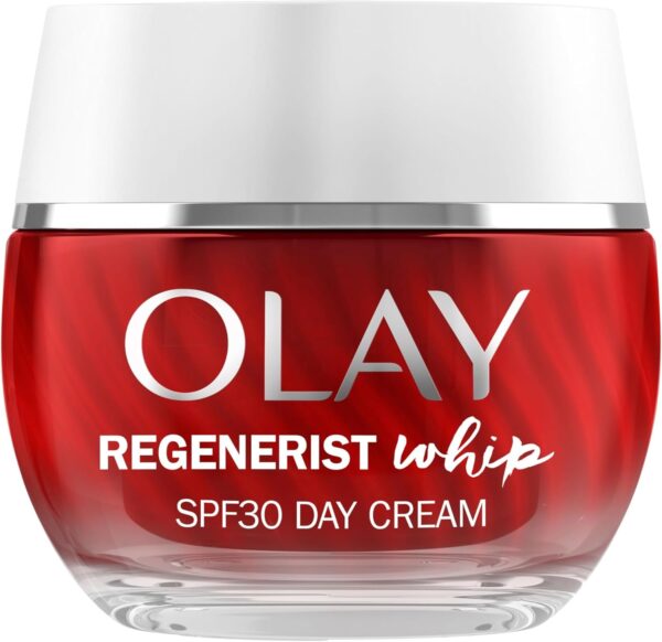 Olay Regenerist Whip Day Face Cream SPF30, Lightweight Anti-Wrinkle + Firming Skincare Moisturiser with Sun Protection, Anti-Ageing Niacinamide and Peptides, Renews, Firms and Hydrates 50ml