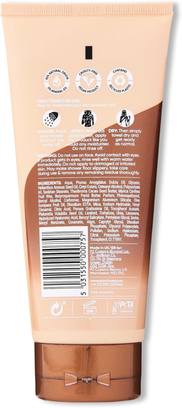 Sanctuary Spa Ultra Rich Wet Skin Miracle Moisturiser, No Mineral Oil, Cruelty Free and Vegan In Shower Moisturiser, 200ml, Orange