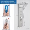 KINKIBOS Shower Tower Panel, Rainfall Shower, 2-Mode Body Massage Jets, 5-Setting Handset and Bathtub Spout, Height Adjustable Arm, Stainless Steel, Brushed