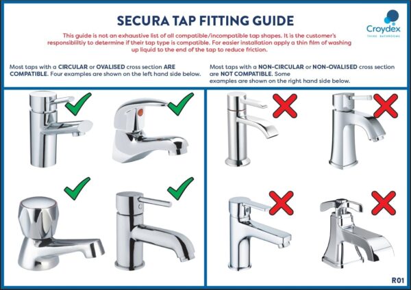 Croydex Secura Shower Head and Hose for Taps, 1750mm Hose Length, Suitable for High and Low Pressure Systems, Tap Shower Attachment, Compatible with Most Round or Oval Basin Taps, White