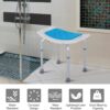 HOMCOM 6-Level Height Adjustable Aluminium Bath Room Stool Chair Shower Non-Slip Design w/Padded Seat Drainage Holes Foot Pad, Blue