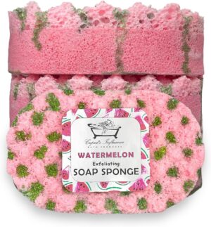 Watermelon Exfoliating Soap Filled Sponge | Exfoliating Body Wash | Soap Filled Sponge | Shower Pouf | Tan Remover & Body Scrub | Watermelon Body Wash | Bath Products | Vegan Soap | Stocking Fillers