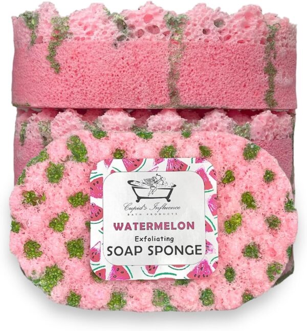 Watermelon Exfoliating Soap Filled Sponge | Exfoliating Body Wash | Soap Filled Sponge | Shower Pouf | Tan Remover & Body Scrub | Watermelon Body Wash | Bath Products | Vegan Soap | Stocking Fillers