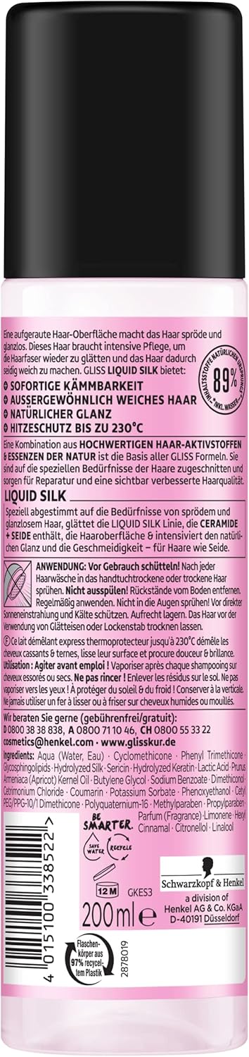 Gliss Express Repair Conditioner Liquid Silk (200 ml), Conditioner for Exceptionally Soft Hair, Conditioner with Heat Protection up to 230 °C