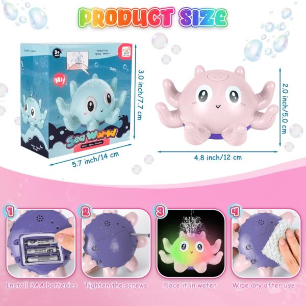 Jiosdo Baby Bath Toys, Octopus Spray Water Light Up Bath Toys, Automatic Induction Water Toys, Bath time shower Bathtub toys Gifts for Toddlers Girls Boys（Pink）