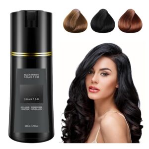 Natural Hair Dye Shampoo, Dye Shampoo 3-in-1, Ammonia & Paraben Free, for Men & Women (Black)