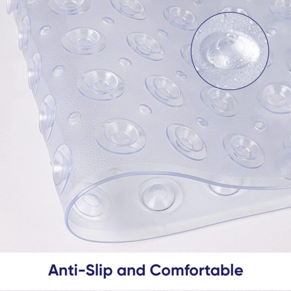 MOONLIGHT20015 Shower Bath Mat Non Slip Anti Mould & Mildew with Strong Suction Cups Grip and Drain Holes Soft Rubber Shower Mats - PVC Bathroom Mat Machine Washable (70x38cm, Clear)