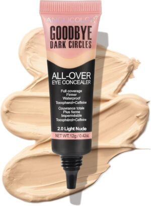 Anglicolor Liquid Concealer, Concealer Full Coverage for Dark Circles, Color Correcting, Long-Lasting, Hydrating, Suitable for All Skin Types, Vegan & Cruelty-Free (02#Light Nude, 12g)