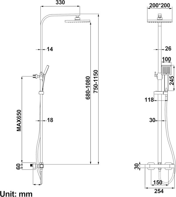 Ronvie Shower System Thermostatic Set, Chrome Shower Riser Rail Mixer with Adjustable Rainfall Shower Head, Scalding Protection Shower Tap, Anti-Kink Shower Pipe