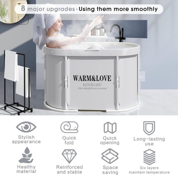 Portable Foldable Bathtub, Soaking Bathtub for Hot Shower and Ice Bath, Sauna Bath Tub for Adults (94L x 55W x 56H cm)