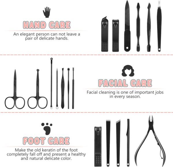 Manicure Set, 19 Pieces Professional Stainless Steel Nail Clippers with Black Leather Storage Case, Portable Care Kit for Travel or Home, Gifts