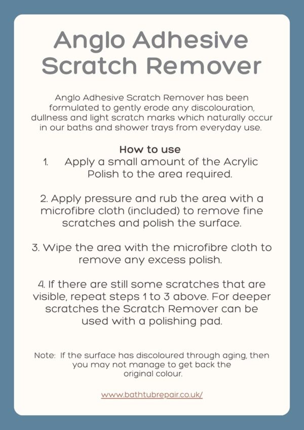 AngloAdhesives 100ml Scratch Remover & Polishing Compound for Removing Scratches, Marks & Haziness on Acrylic Bathtubs & Shower Trays. Includes 1 Micro Fibre Cloth