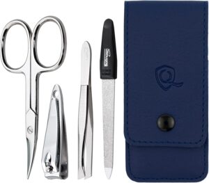 Solingen Manicure Set for Women and Men - 4-Piece Nail Kit, comprising sharp scissors, tweezers, nailclippers, and sapphire nailfile - Ideal for travelling, blue