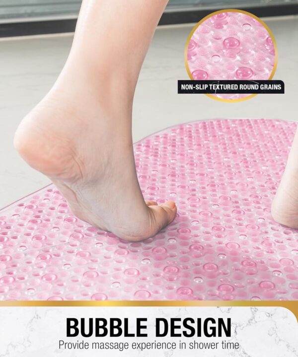 HITSLAM Oval Bath Mat Non Slip Anti Mould, 68 x 38 CM Anti Slip Shower Mat for Bathroom, Machine Washable Bubble Bathtub mat with Suction Cups and Drain Holes, Soft on Feet, Pink