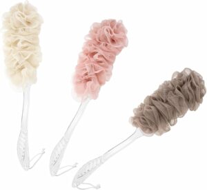 Shower Brush Exfoliating Loofah Long Handle Pouf Bath Brush Back Scrubber Body Scrub Puff Scrunchie Soft Mesh Net Brush Loofah Non Slip for Body and Back Lower Legs Bathroom Unisex (Body Brush)