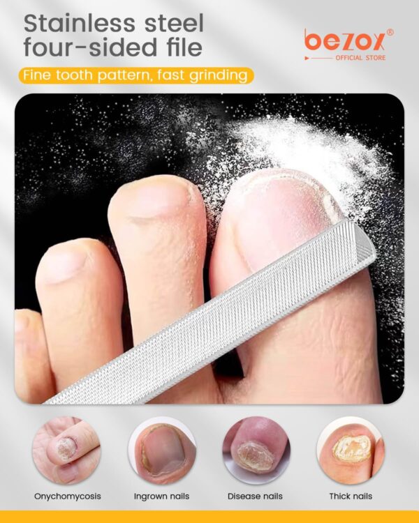 BEZOX Long Steel Nail File for Onychomycosis, Ingrown Nail，Thick and Fungal Nails with Dual-Ended Toenail Lifter – The Ultimate Manicure & Pedicure Tool for Men and Women’s Nail Care