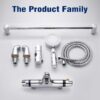Thermostatic Bath Shower Mixer Tap with Shower Riser Kit, Modern Bath Taps with Shower Set, Include Deck Mounted Thermostatic Bar, Shower Rail, Shower Head, Shower Hose, 38°C Anti Scald, Chrome