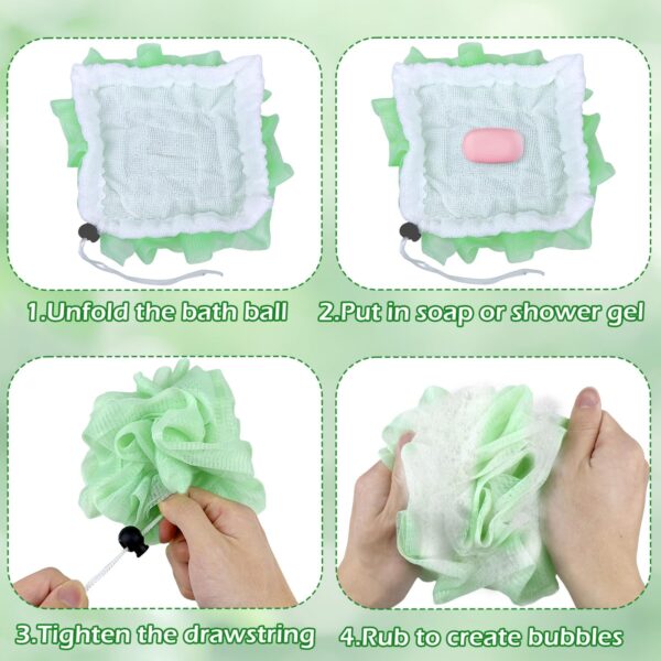 2-In-1 Bath Sponge, Shower Puff Loofah Shower Puff Loofah Sponge Bath Scrunchies Scrubbing and Cleaning - Body Scrubbers for Use In Shower for Men Women Bath Supplies (Green）