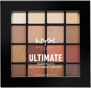 NYX Professional Makeup Ultimate Shadow Palette, 16 Vibrant True-To-Pan Eyeshadow Shades, Metallics, Shimmers, Colours and Nudes in Pressed Pigments, Vegan Formula, Warm Neutrals, 0.8 g
